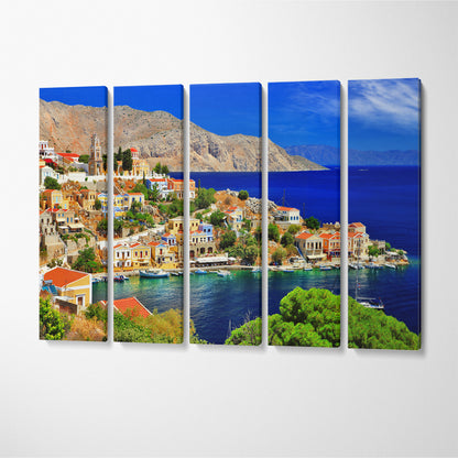 Beautiful Symi island Landscape Greece Canvas Print ArtLexy 5 Panels 36"x24" inches 