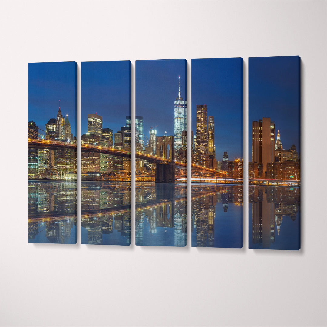 New York Manhattan Skyline with Brooklyn Bridge Canvas Print ArtLexy 5 Panels 36"x24" inches 