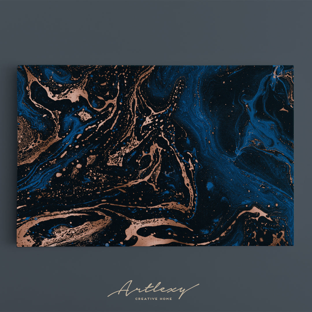 Abstract Blue and Bronze Liquid Marble Canvas Print ArtLexy   