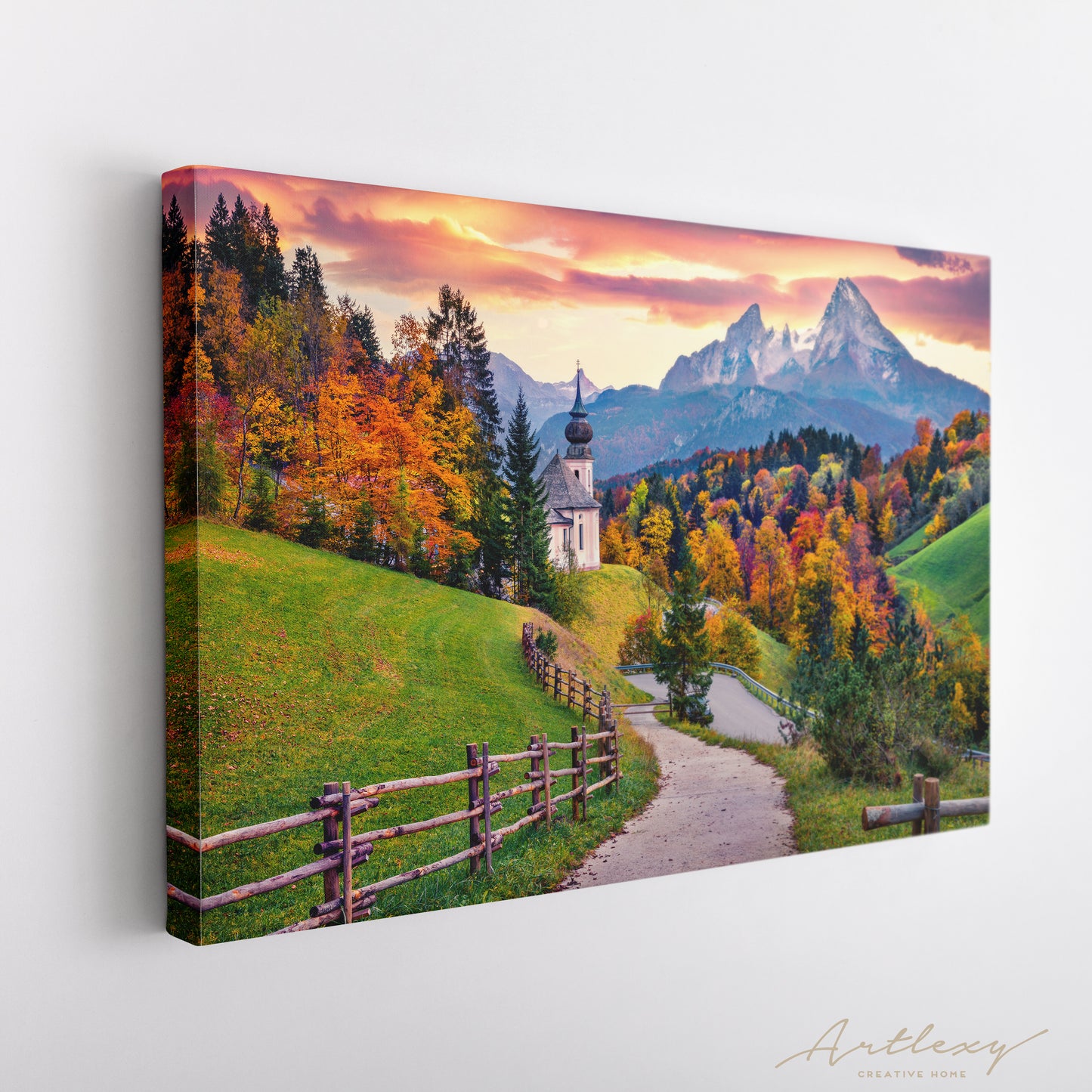 Maria Gern Church and Hochkalter Peak Bavaria Canvas Print ArtLexy   