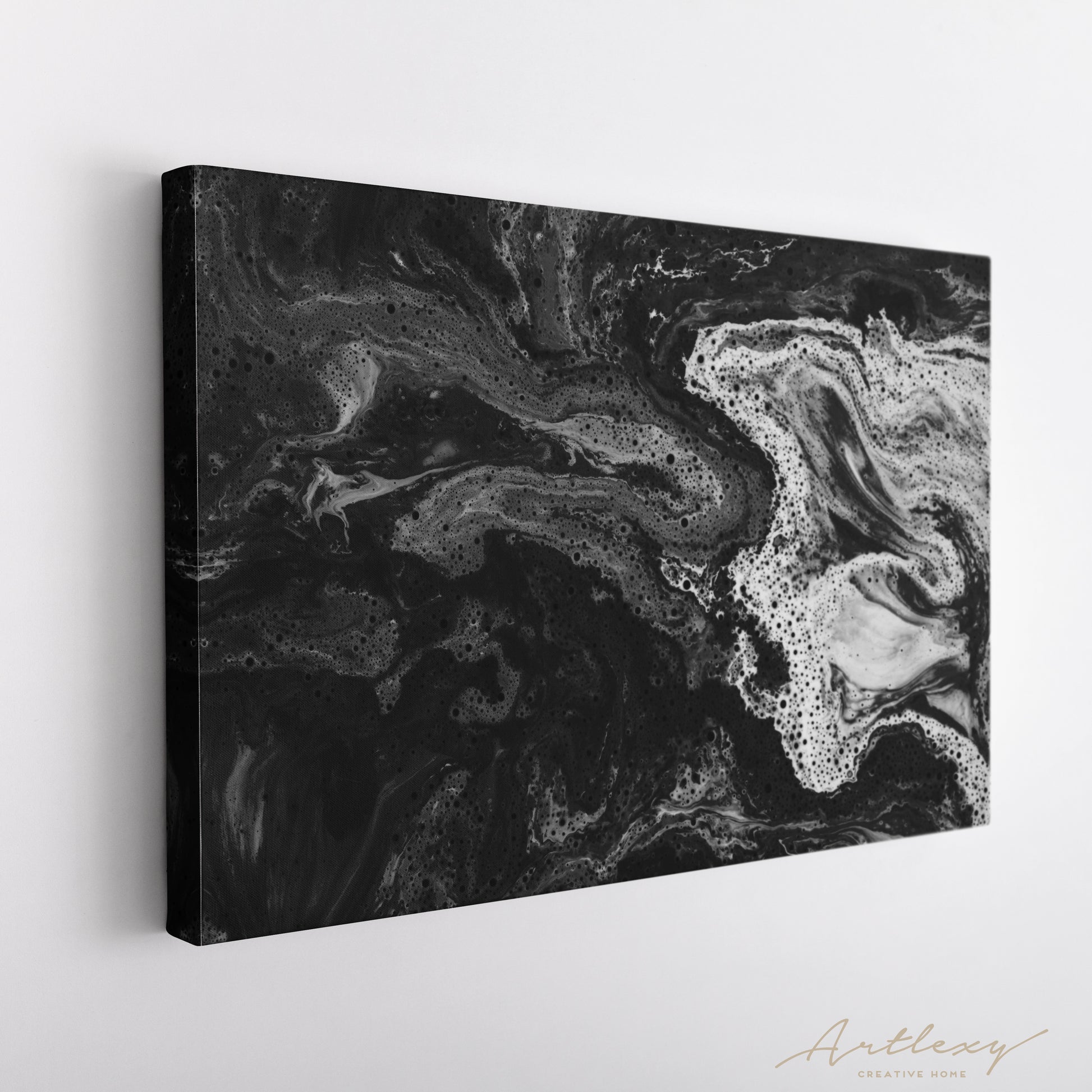 Black and White Abstract Marble Canvas Print ArtLexy   