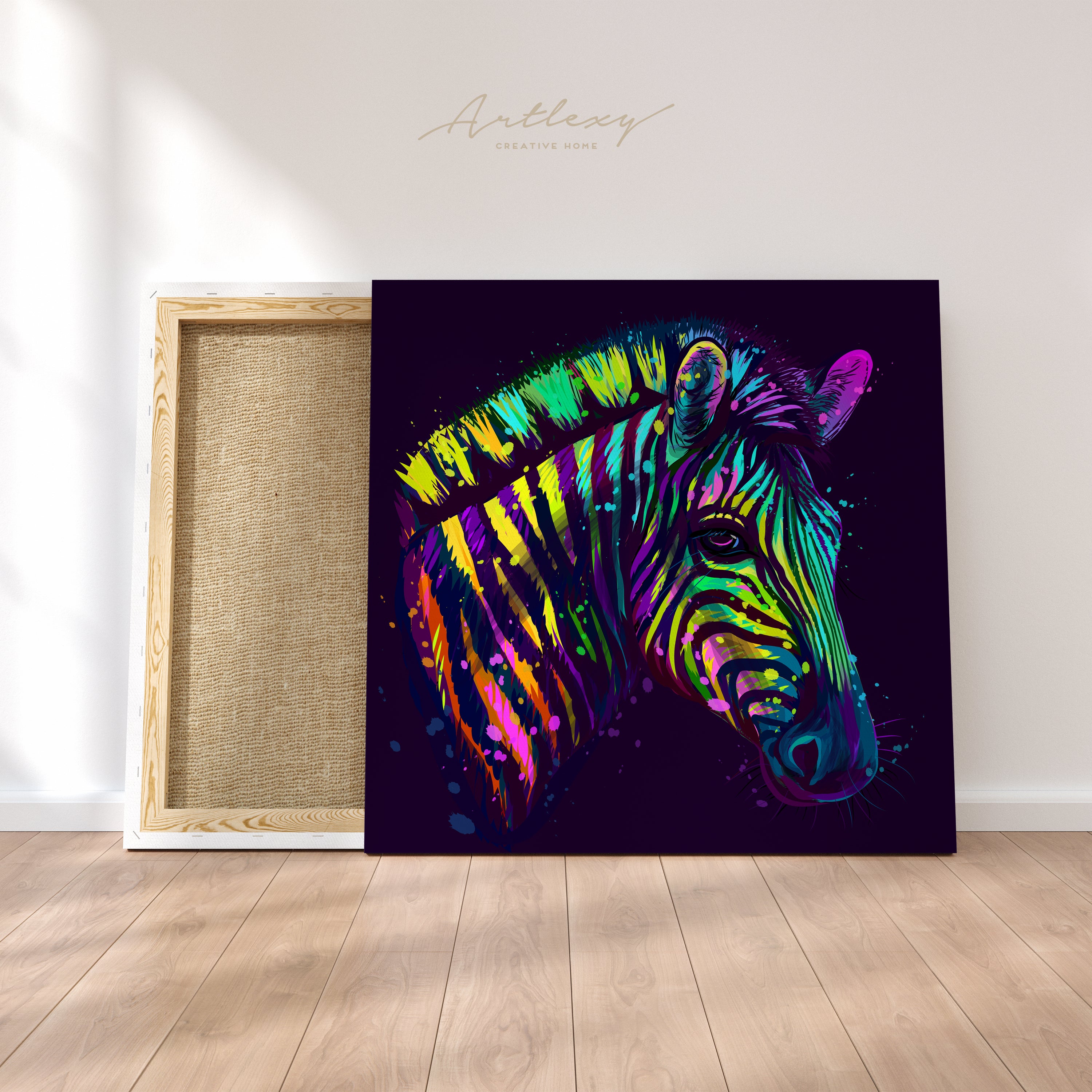 Neon Multicolor Zebra Canvas Print ArtLexy 1 Panel 12"x12" inches 