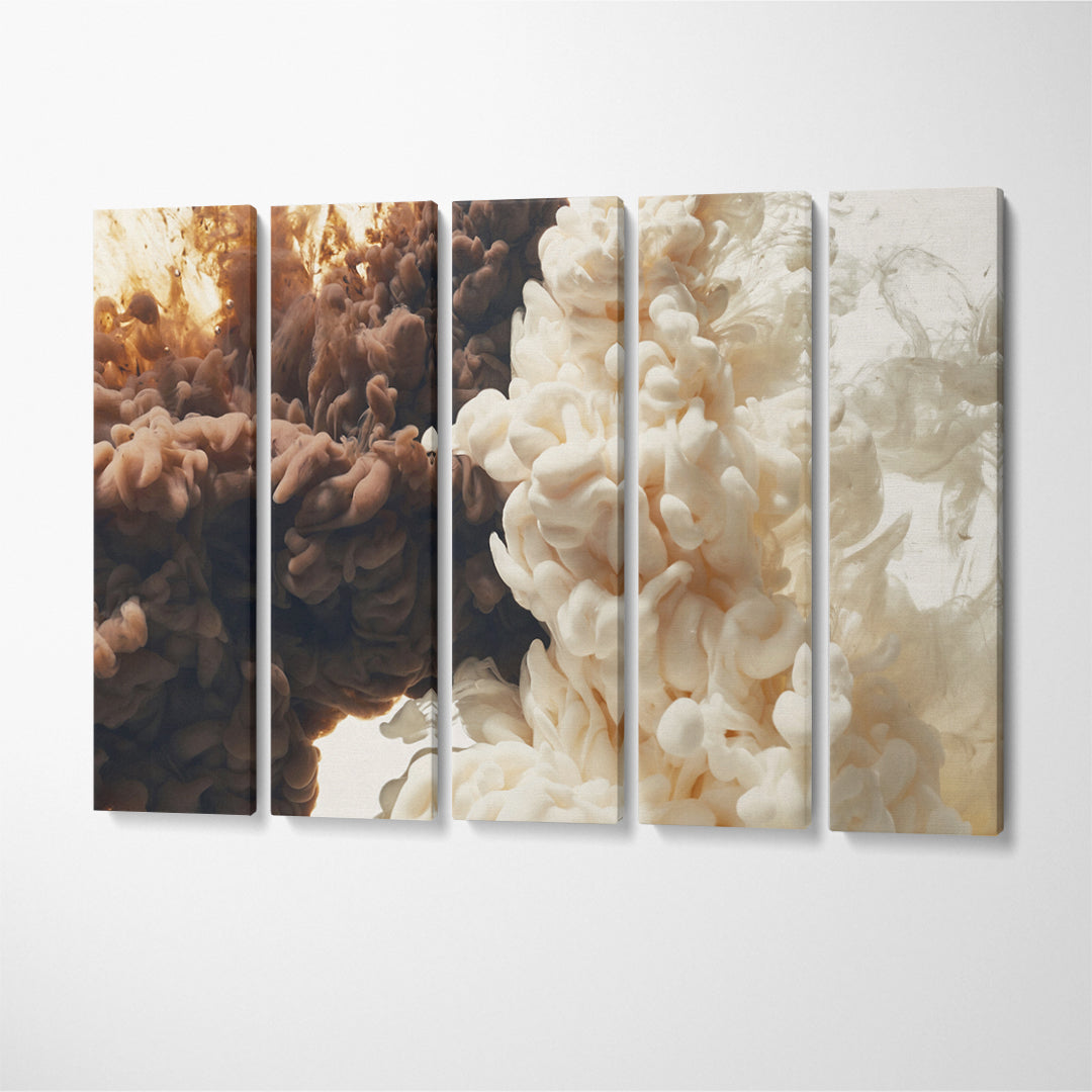Abstract Brown and Beige Ink Splash in Water Canvas Print ArtLexy 5 Panels 36"x24" inches 
