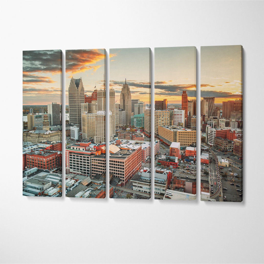 Detroit Michigan USA Downtown Skyline Canvas Print ArtLexy 5 Panels 36"x24" inches 