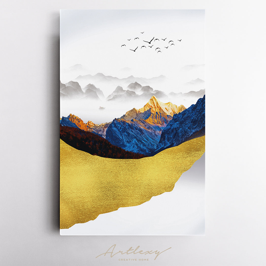 Abstract Mountains Landscape with Birds Canvas Print ArtLexy   