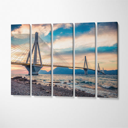 Rion Antirion Bridge Greece Canvas Print ArtLexy 5 Panels 36"x24" inches 