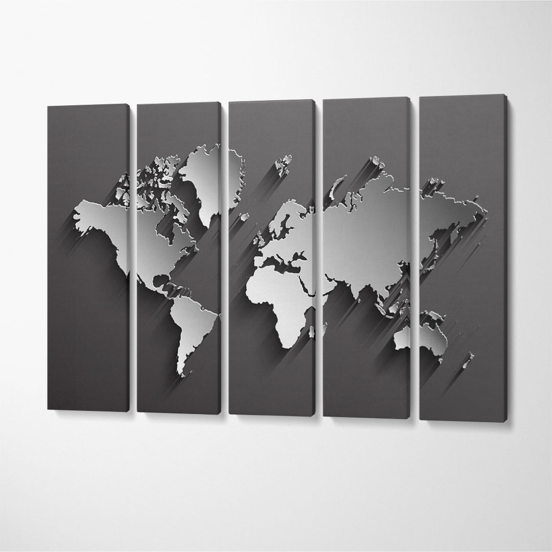 Minimalist World Map Canvas Print ArtLexy 5 Panels 36"x24" inches 