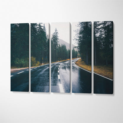 Forest Road in Rain Canvas Print ArtLexy 5 Panels 36"x24" inches 