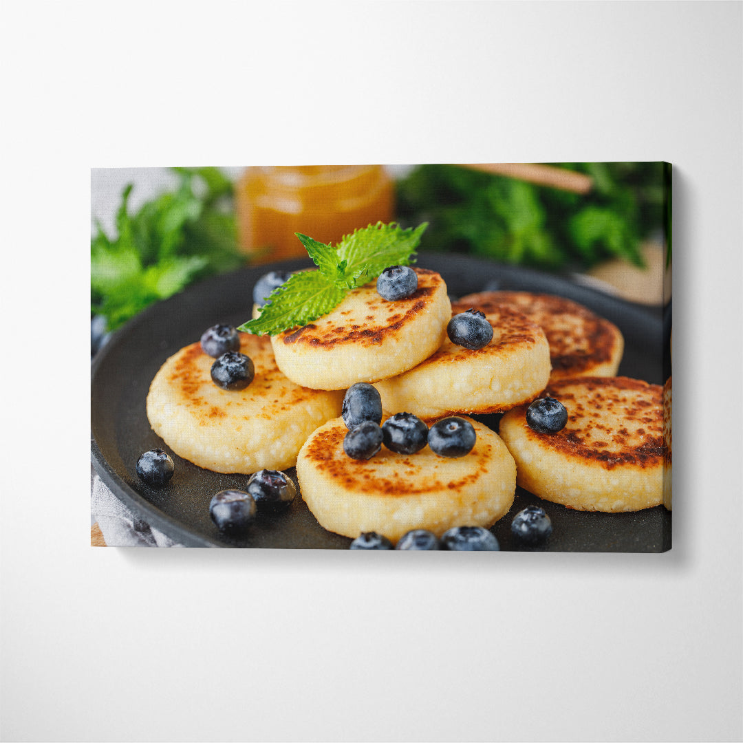 Cottage Cheese Pancakes with Blueberry Canvas Print ArtLexy 1 Panel 24"x16" inches 