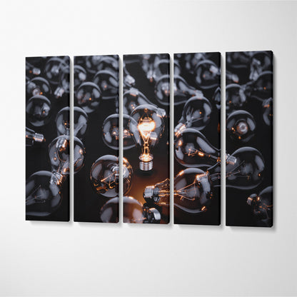 Bulbs with one Luminous Bulb Canvas Print ArtLexy 5 Panels 36"x24" inches 