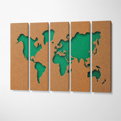 Green Minimalist World Map Canvas Print ArtLexy 5 Panels 36"x24" inches 
