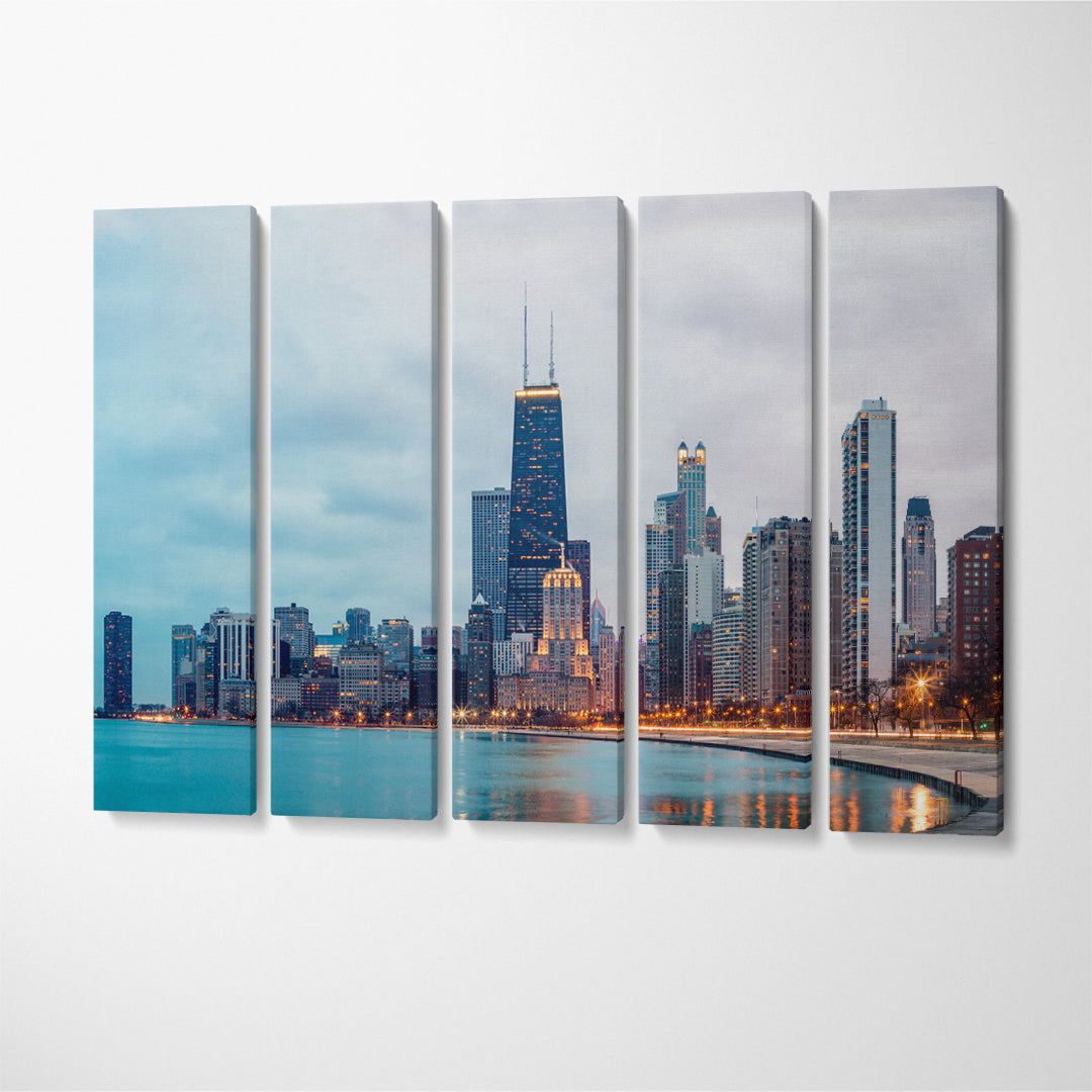 Chicago Skyline Canvas Print ArtLexy 5 Panels 36"x24" inches 