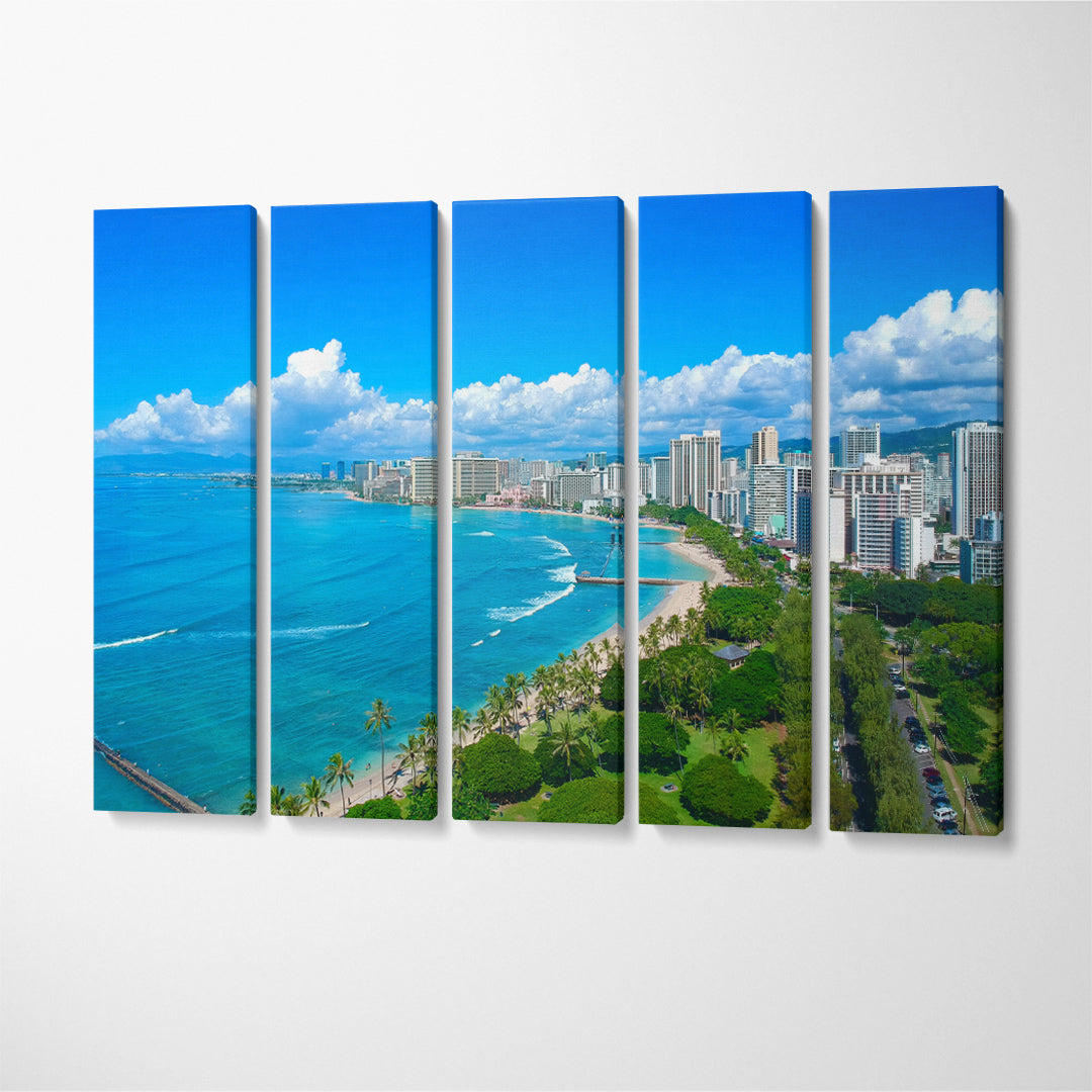 Waikiki Beach Honolulu Hawaii Canvas Print ArtLexy 5 Panels 36"x24" inches 