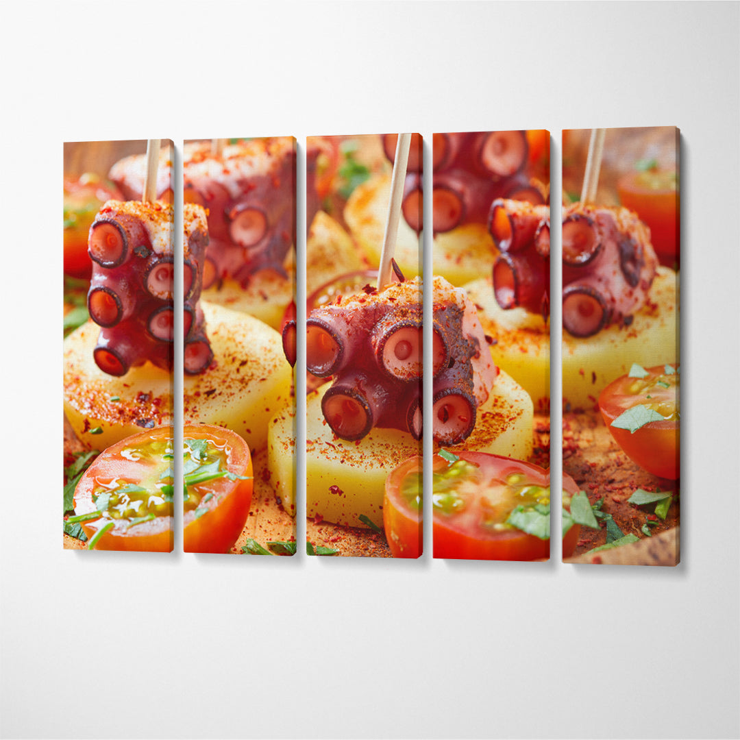 Spain Galician Octopus with Potatoes Canvas Print ArtLexy 5 Panels 36"x24" inches 