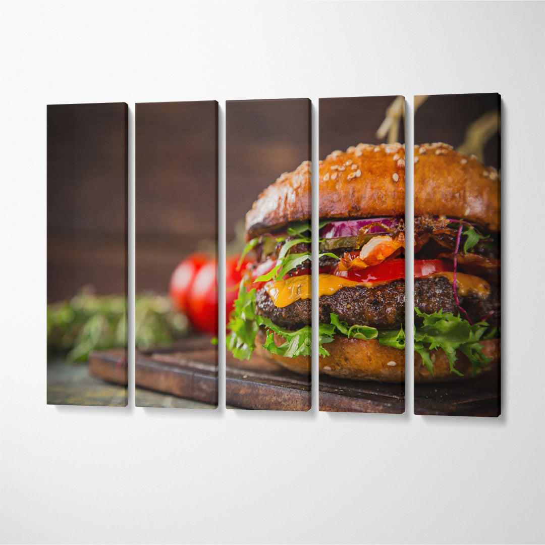 Tasty Burger Canvas Print ArtLexy 5 Panels 36"x24" inches 