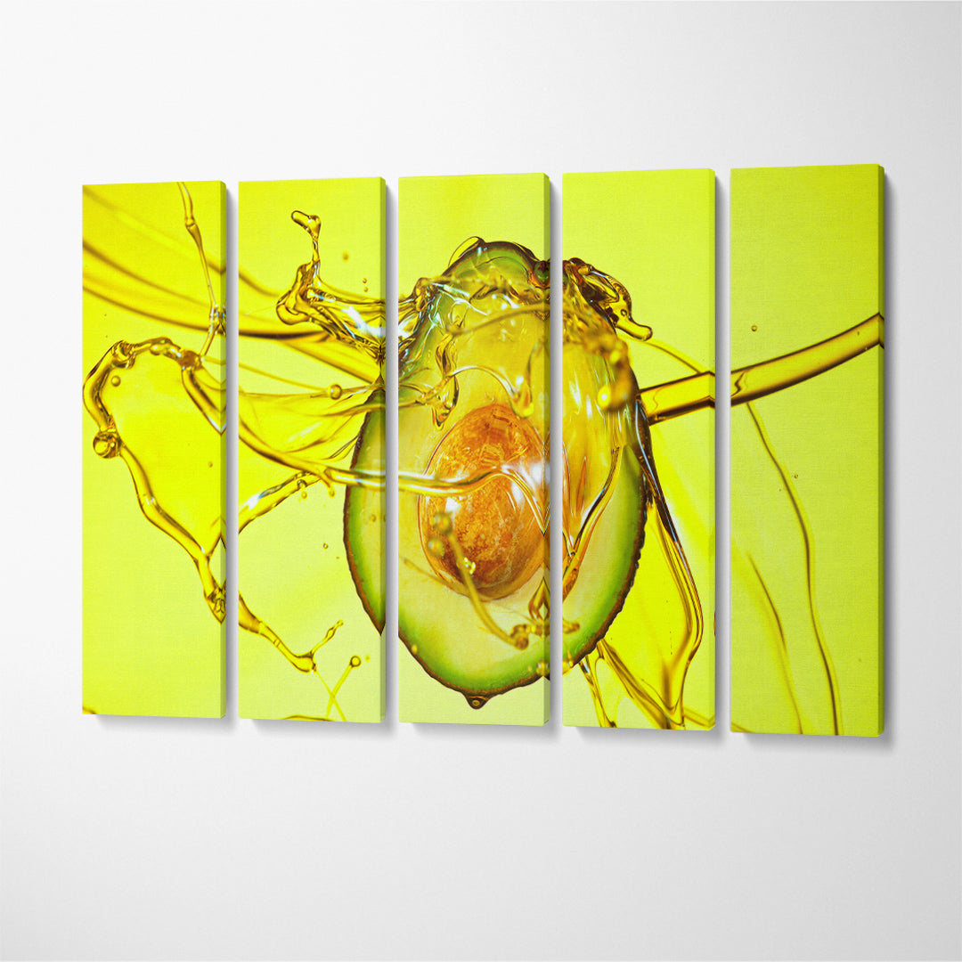 Avocado with Oil Splash Canvas Print ArtLexy 5 Panels 36"x24" inches 