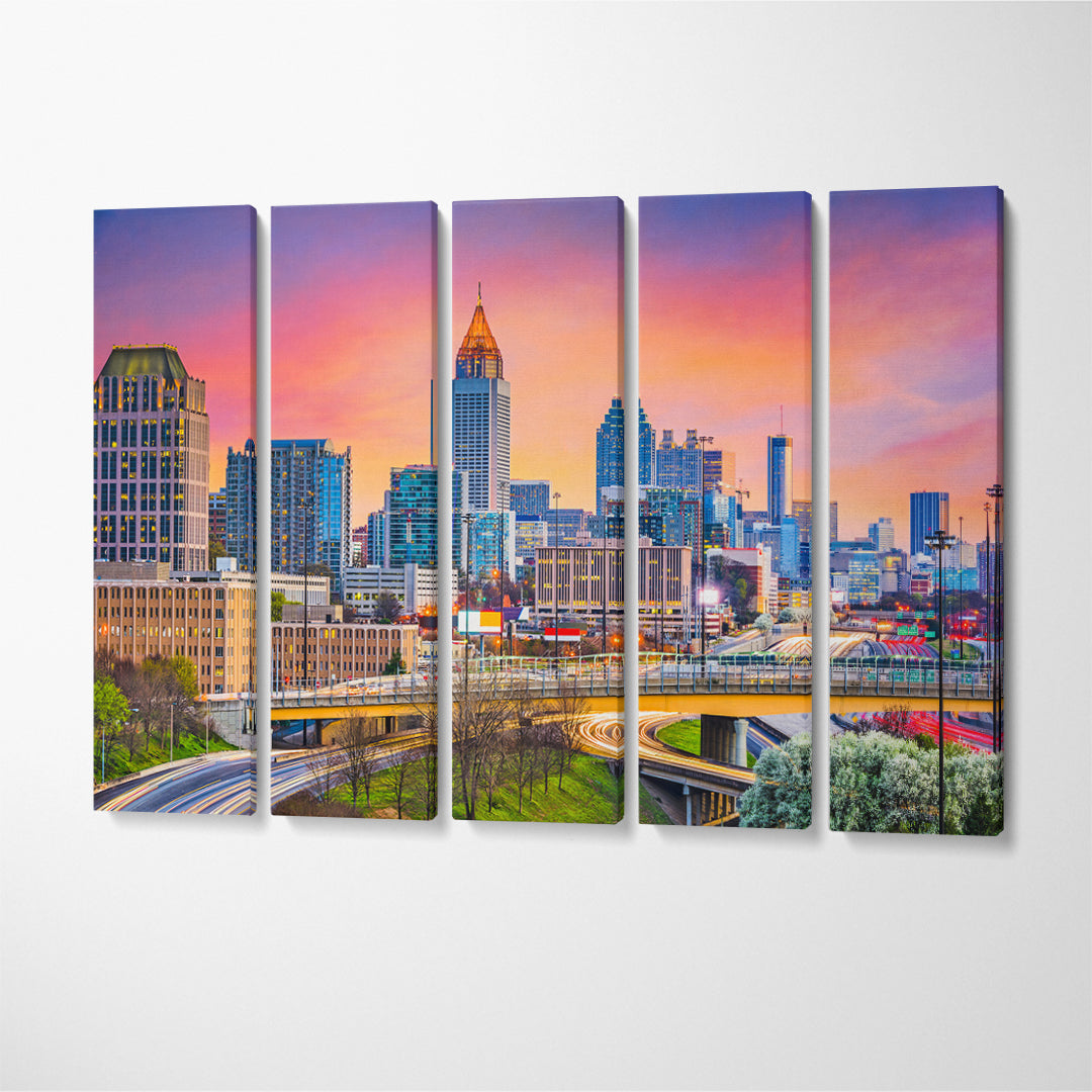 Atlanta Skyline Georgia USA Canvas Print ArtLexy 5 Panels 36"x24" inches 