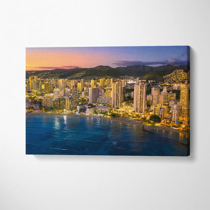 Honolulu Skyline Canvas Print ArtLexy 1 Panel 24"x16" inches 