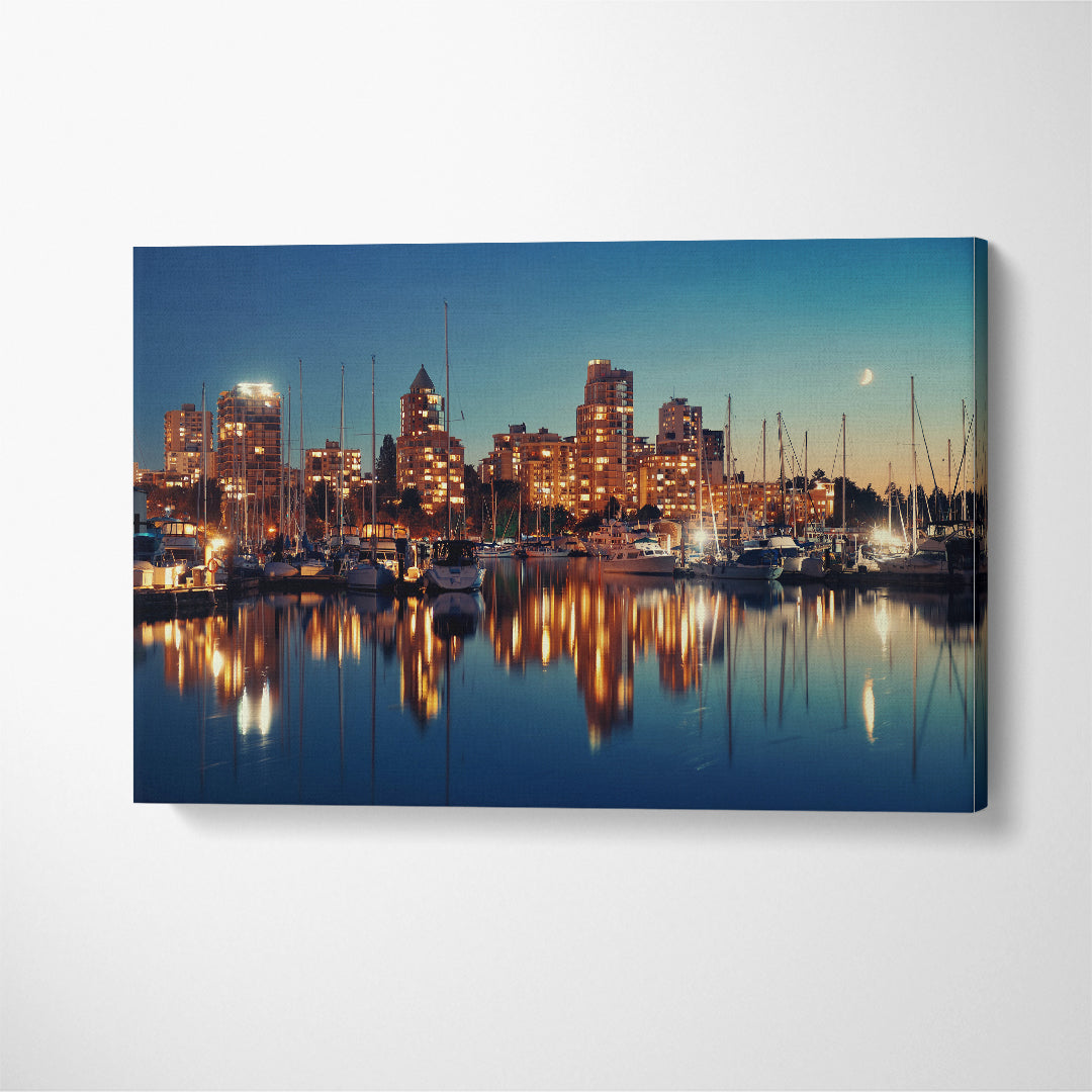 Boat Reflections at Dusk Vancouver Canvas Print ArtLexy 1 Panel 24"x16" inches 