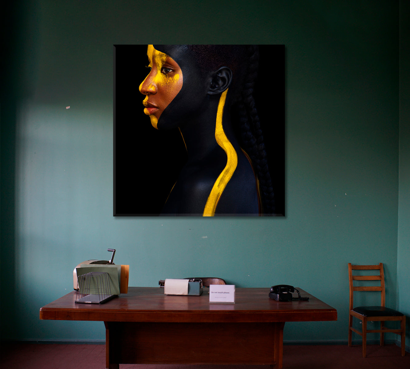 African Woman with Black and Yellow Body Art Canvas Print ArtLexy   