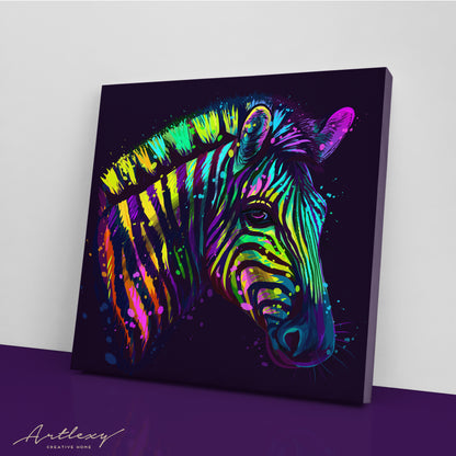 Neon Multicolor Zebra Canvas Print ArtLexy   