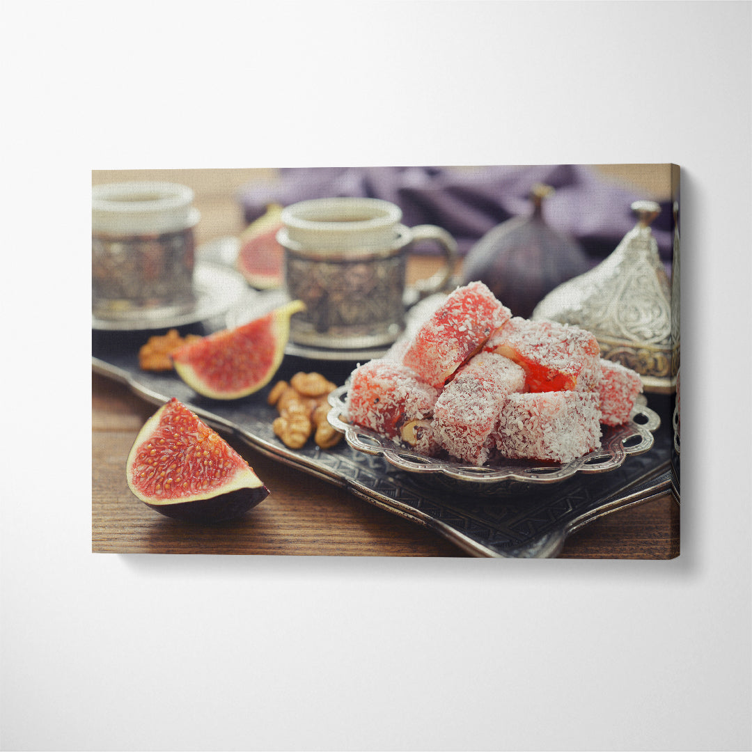 Cup of Coffee with Turkish Delight Canvas Print ArtLexy 1 Panel 24"x16" inches 