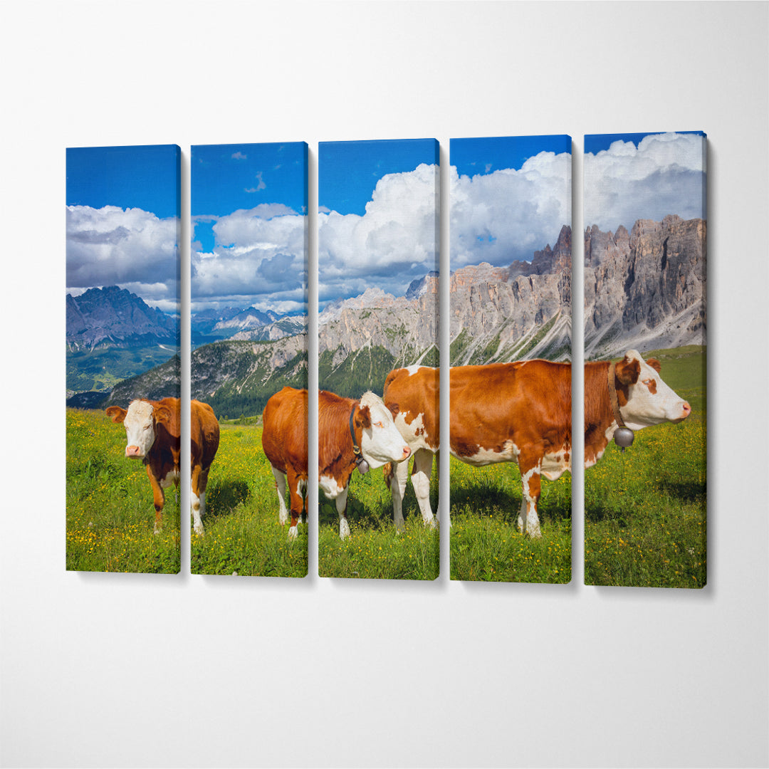 Cows in Alps Mountains Canvas Print ArtLexy 5 Panels 36"x24" inches 