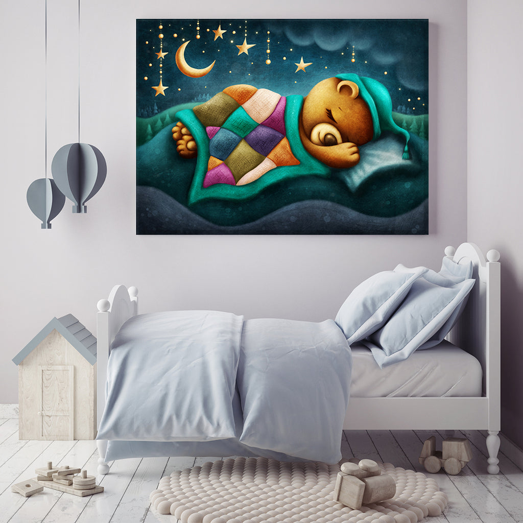 Cute Sleeping Teddy Bear Canvas Print ArtLexy 1 Panel 24"x16" inches 