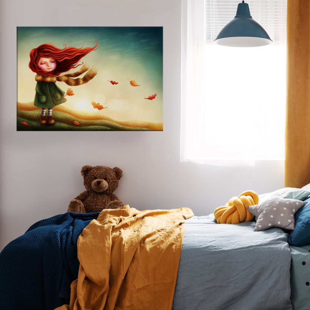 Abstract Girl Autumn Kids Room Canvas Print ArtLexy 1 Panel 24"x16" inches 