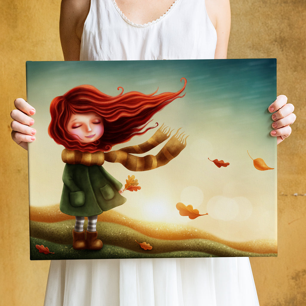 Abstract Girl Autumn Kids Room Canvas Print ArtLexy 1 Panel 36"x24" inches 