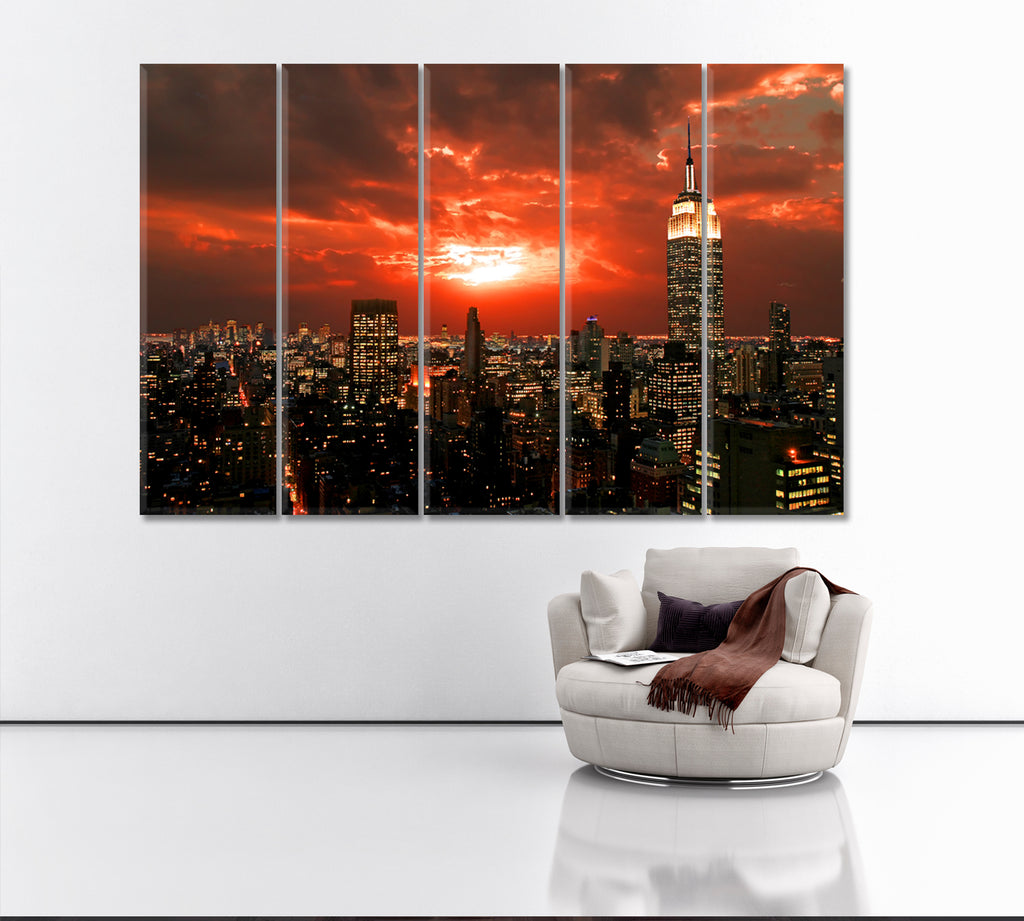 New York City Skyline at Dark Canvas Print ArtLexy 5 Panels 36"x24" inches 