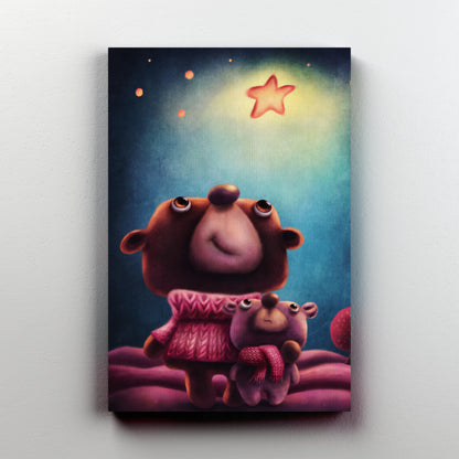 Dad and Son Bears Look at Stars Canvas Print ArtLexy   