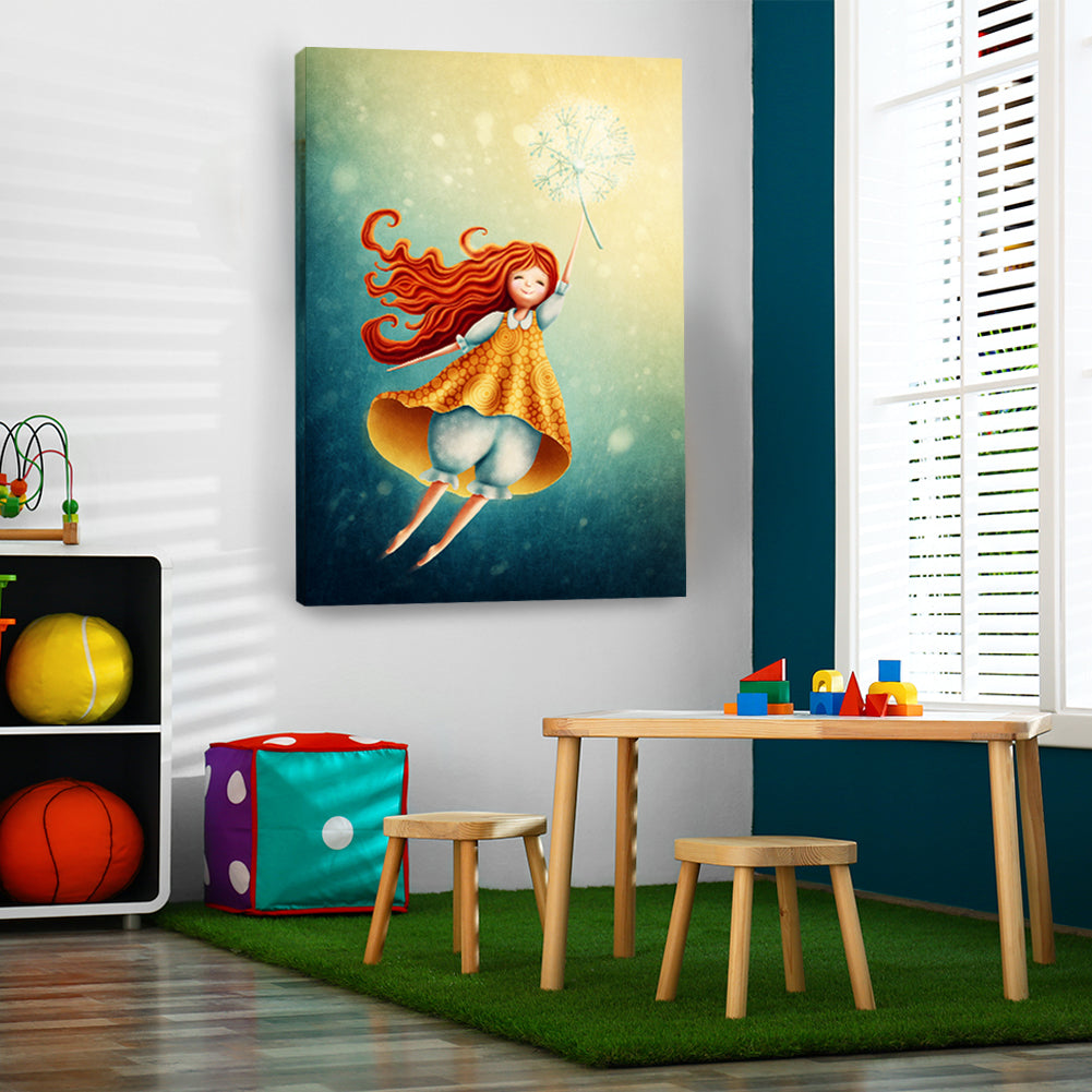 Little Girl with Dandelion Canvas Print ArtLexy 1 Panel 16"x24" inches 