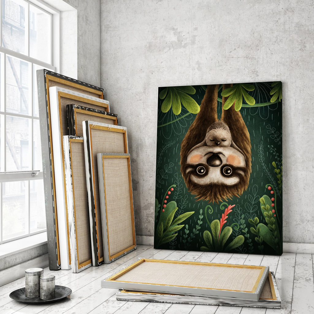 Cute Sloths Family Canvas Print ArtLexy 1 Panel 16"x24" inches 