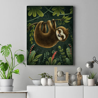 Little Sloth on a Tree Canvas Print ArtLexy 1 Panel 16"x24" inches 