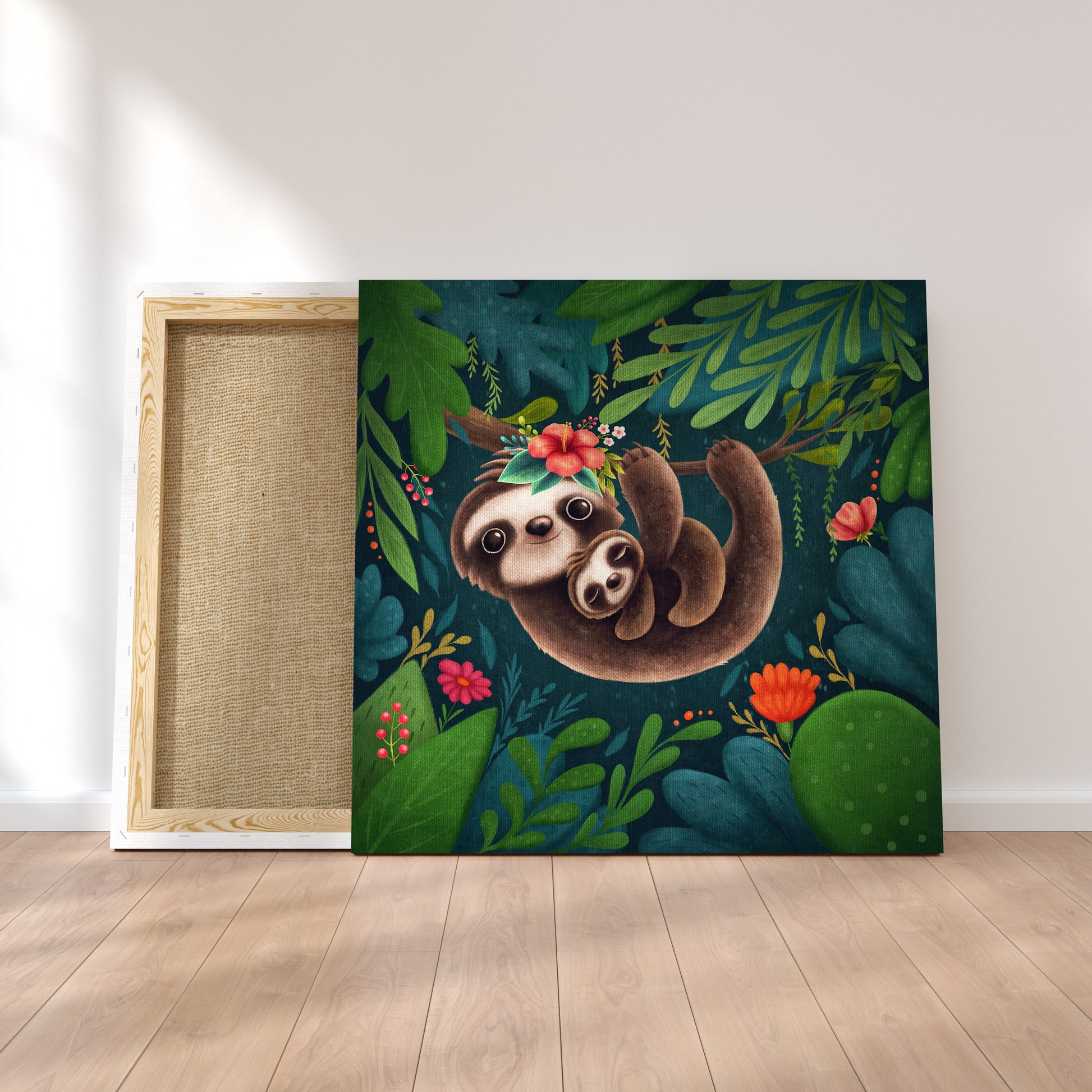 Sloths Family Canvas Print ArtLexy 1 Panel 12"x12" inches 