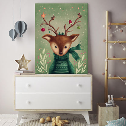 Cute Deer in Sweater Canvas Print ArtLexy 1 Panel 16"x24" inches 